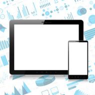 Tablet pc and mobile phone on infographic background N2