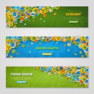 Banners with Icons of Ecology Environment Green Energy and Pollution