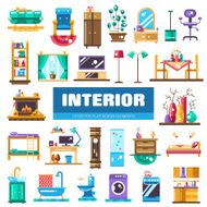 Set of modern flat design interior icons and elements Domestic