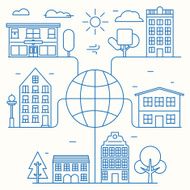 Vector concept of linear houses world Infographic city connection