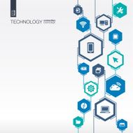 Technology network Hexagon abstract background with lines integrate flat icons