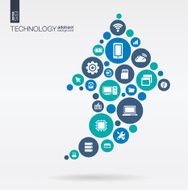 Arrow shape technology illustration connected color circles integrated flat icons
