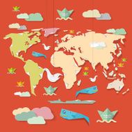World Map Illustration on Red Background