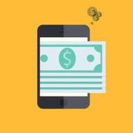 vector smartphone with mobile payment on orange