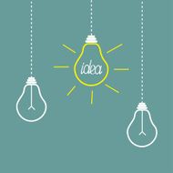 Three hanging yellow light bulbs Idea concept