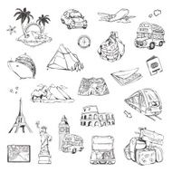 Travel sketches of icons vector set