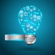 Vector light bulb with technology business network process diagram