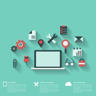 Flat abstract background with web icons Interface symbols Cloud computing N78
