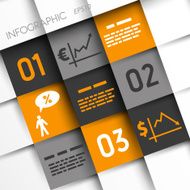 orange and grey infographic squares with economical icons
