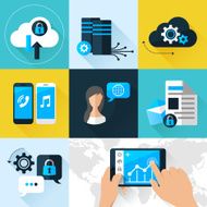 Concept mobile devices connected onto a cloud data storage N5