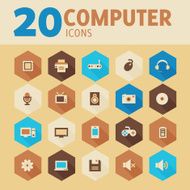 Beige computer hexagon icons