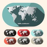 Vector Flat Design Paper World Map Set