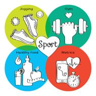 Healthy life concept handdrawn icons of jogging gym healthy food