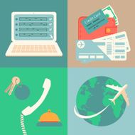 Vacation reservation and booking icons set