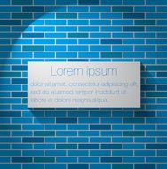 Blue brick wall with banner