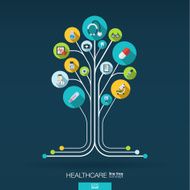 Abstract medicine background with lines connected circles integrated flat icons