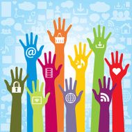 Communication and icons of social media hand