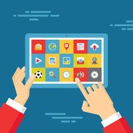 Human hands with Tablet and Icons - Flat Style N2