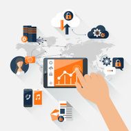 Concept mobile devices connected onto a cloud data storage N6