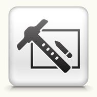 Square Button with T-square Ruler and Pencil