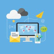 Flat Design Concept Online Internet and Social Network Icons Vectors