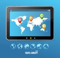 Vector tablet map and globe set infographics