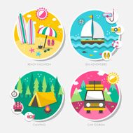 summer travel icons set in flat design