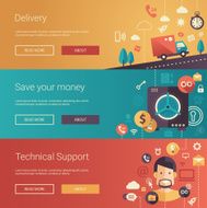 Set of modern flat design business banners headers with icons N6