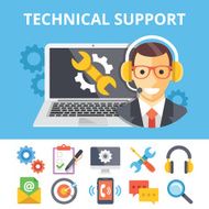 Technical support flat illustration and technical icons set N2