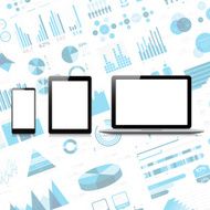 Mobile phone tablet pc laptop on infographic background