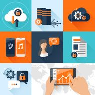 Concept mobile devices connected onto a cloud data storage N7