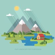 Summer spring mountain landscape Flat design style vector illustration