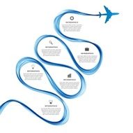 Abstract infographic airplane and wave a blue smoke