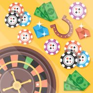 Casino roulette gambling flat illustration concepts set