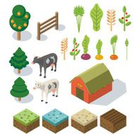 Isometric Farm in village Elements for game sprites and tile