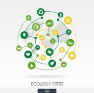 Ecology flat integrated icons set Vector connection concept infographic illustration