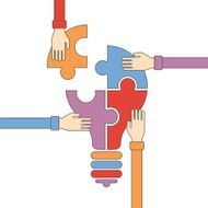 Vector concept of creative teamwork in flat outline style N2