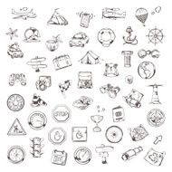 Travel and navigation sketches of icons vector set