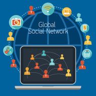 Laptop with Social Network Frame and Icons