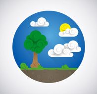 Round Landscape illustration Clouds sun tree Flat design icon