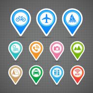 Map pins travel icons set