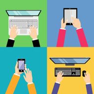 Business hands with gadgets