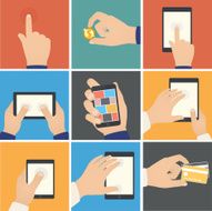 Business hands action pointers to touch digital devices e-commerce