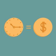 Clock and dollar coin Icons Time is money