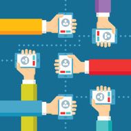 Human Hands with Mobile Phones - Illustration in Flat Style