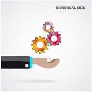 Geometric gears with businessman hand on background industrial sign N2