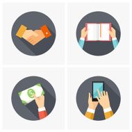 Business finance e-commerce icon set with hands