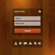 login form with unused icons on wood background