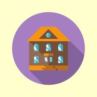 School building icon Flat long shadow design N2
