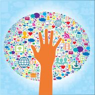 Communication and icons of social media hand N2